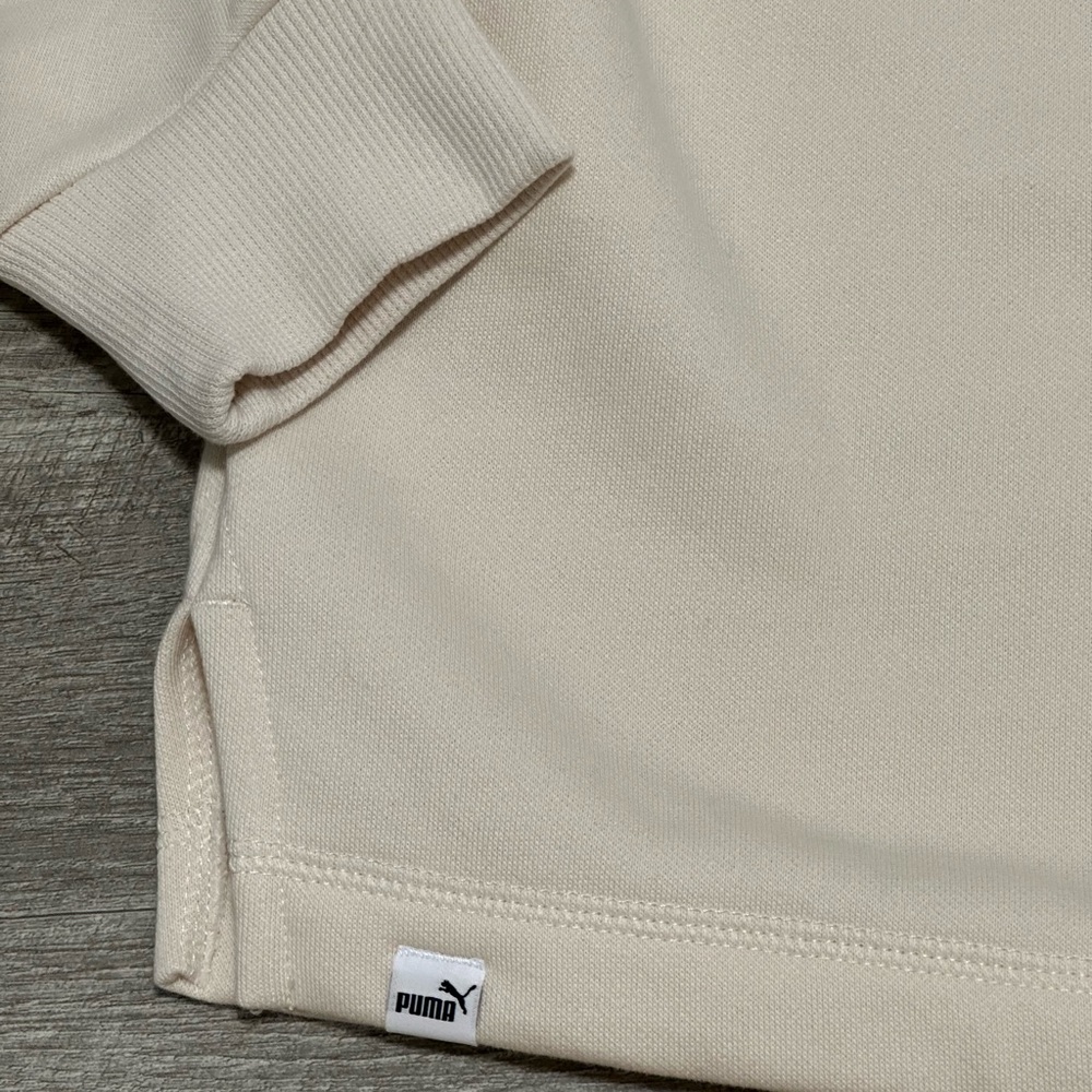 Women's PUMA Medium 8 10 Cream Fleece Sweatshirt Logo Crew Pullover Long Sleeve - Picture 10 of 12